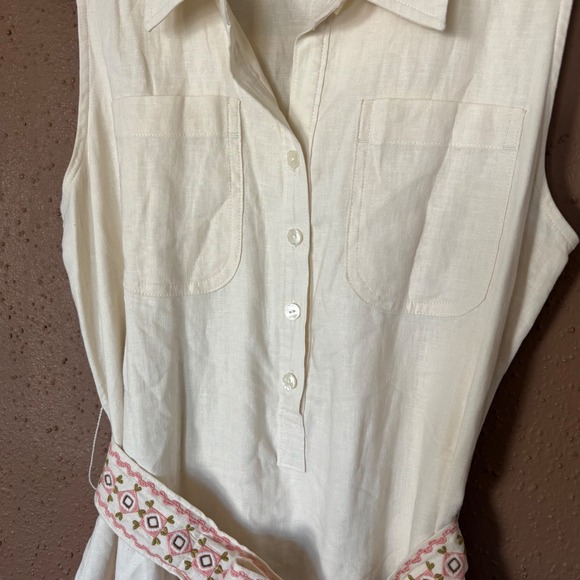 Spartina 449 Womens Cream Floral Embroidered Sleeveless Shirt Dress Small - Picture 3 of 10